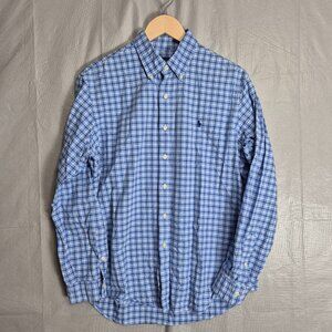 Polo Ralph Lauren Mens Cotton Classic Fit Button Down Blue Plaid Large 0504